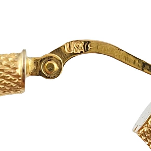 Vintage 14K Yellow Gold Curved Textured Hoop Earrings #14493 - Picture 3 of 7